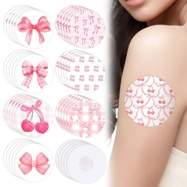 Imagem de JarThenaAMCS 40 peças de adesivo rosa para Freestyle Libre 2 e 3 pré-cortados laço cereja tecido elástico sem cola na capa do sensor central para monitor contínuo de glicose