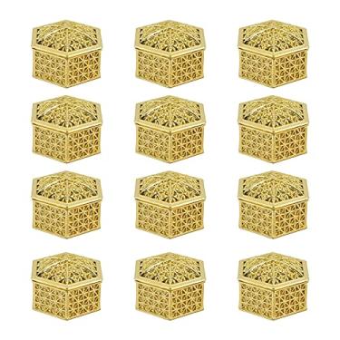 Imagem de Hapivida 12 caixas de lembrancinhas de casamento, estilo europeu, mini caixas de doces vazadas, caixas de armazenamento de doces, decoração de panificação para chá de panela de casamento (hexágono