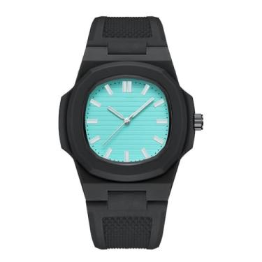 Imagem de Relógio Masculino Minimalista Preto Fosco em Silicone – Mostrador Turquesa – Design Octogonal Moderno, Esportivo e Casual