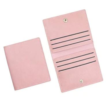 Imagem de Carteiras finas de couro PU – Porta-cartões casual minimalista com 8 compartimentos para cartões e porta-moedas, porta-cartões de crédito compacto com fecho de pressão, rosa, Tendência