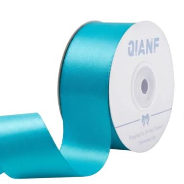 Imagem de QIANF Fita azul pavão de 3,5 cm fita de cetim dupla face para embrulhar laços de cabelo para fazer cadeira, casamento, chá de bebê, decoração de convite de festa de aniversário, costura artesanal, 25