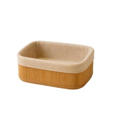 Imagem de Cestos Organizadores de Bambu Multiuso Forro Organizador Objetos Quarto Roupa Banheiro porta pao bambu Natural e Sustentável para Closet e Escritório(1 Pequena + 1 Grande)