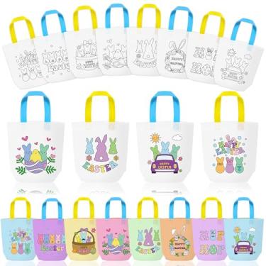 Imagem de Sacos de presente para colorir de Páscoa para crianças - 24 peças de coelhinho colorem seus próprios sacos de presente com alça de coelho colorido reutilizável não tecido pacote de sacola para colorir