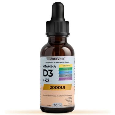 Imagem de Vitamina D + K2 (D3, K2 Mk7, B12 Metilcobalamina, Cromo, Zinco) AuraVitta - Sabor Laranja 30 ML Original Imunidade e Energia - Suplemento alimentar Concentrado - Vitaminas e Minerais (1)