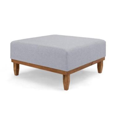 Imagem de Pufe Decorativo 75x75 Com Rodapé Madeira Sara - Due Decor, Linho Prata