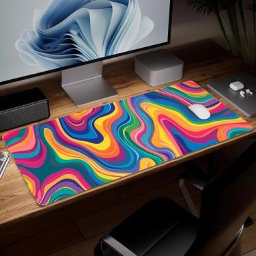 Imagem de Tapete de mesa minimalista de couro, mouse pad de arte colorida grande teclado de computador para jogos, capa e protetor de mesa à prova d'água, tapete de mouse decorativo de couro PU para laptop