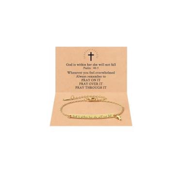 Imagem de Busplhe Pulseira feminina com versículo bíblico de ouro, gravada, God is within her, She Will Not Cair, pulseira de corrente inspiradora, joias modernas, presentes para mulheres, Large, Metal, Sem