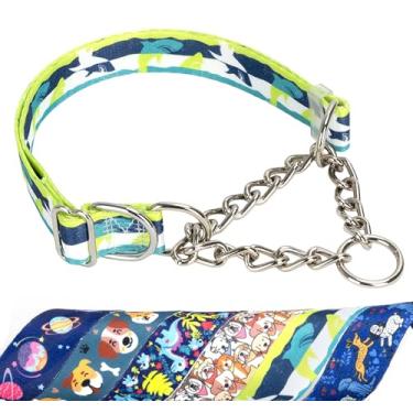 Imagem de Coleira para cães martingale sem puxar com corrente - coleira gargantilha com padrão de tubarão ajustável para treinamento, coleira antiderrapante para cães médios, grandes e GG (G)