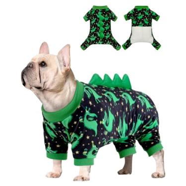 Imagem de CuteBone Pijama de fantasia de dinossauro para cães, casaco de dormir de veludo de cristal de elastano elástico para cães pequenos, roupas macias e quentes para o clima frio, pulôver aconchegante