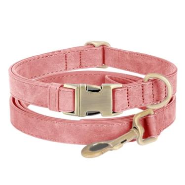 Imagem de Coleira de couro genuíno para cães – Coleira ajustável para animais de estimação com fivela de metal de liberação rápida, coleira de couro verdadeiro para cães pequenos, médios e grandes (coleira rosa