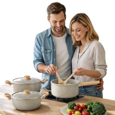 Imagem de Jogo de Panelas Max Chef 8 Peças com Revestimento Antiaderente, Cabos de Madeira, Tampas de Vidro, Inclui Panelas 24cm, 20cm, 18cm e Utensílios