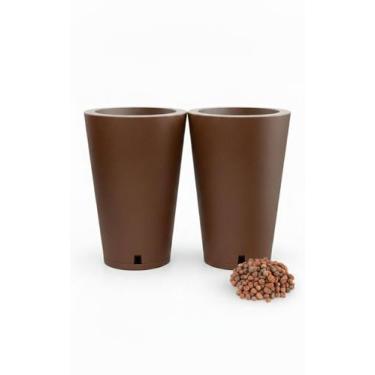 Imagem de Kit 2 Vasos Para Plantas Petra Conico C/Prato + Argila Expandida Cor:C