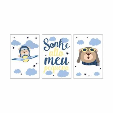 Imagem de Kit 03 Quadros 30X20 Quarto Bebê - Branco E Am. Sem Moldura