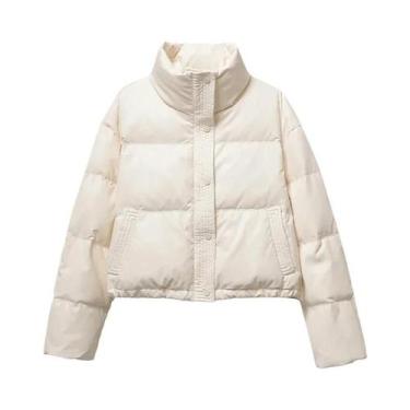 Imagem de Casaco Curto De Inverno Feminino Acolchoado De Algodão Com Gola Alta, 