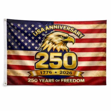 Imagem de Bandeira Americana de 250º Aniversário 1776–2026, Bandeira Patriótica Externa Dupla Face de 3 Camadas, Costura Quádrupla Resistente, Bandeira do Dia da Independência Resistente ao Desbotamento