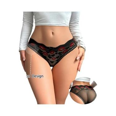Imagem de Calcinhas Femininas Sexy De Cintura Baixa Com Estampa De Lábios, Linge