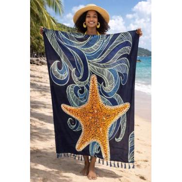 Imagem de Canga De Praia Piscina Lindas Estrela do Mar Grande Cor:Azul-EscuruTam