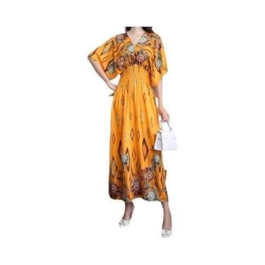 Imagem de Saia Longa Casual Elegante De Verão Com Estampa E Cintura Elástica Em 