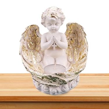 Imagem de Castiçal de anjo | Castiçais votivos vintage com estátua de anjo de querubim com coluna romana | Escultura decorativa de igreja para decoração de batismo de chá de panela
