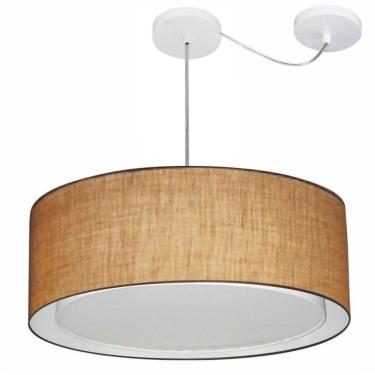 Imagem de Lustre Pendente Cilíndrico Com Desvio De Centro Vivare Md-4317 Cúpula Em Tecido 60x25cm - Bivolt Palha 127/220v