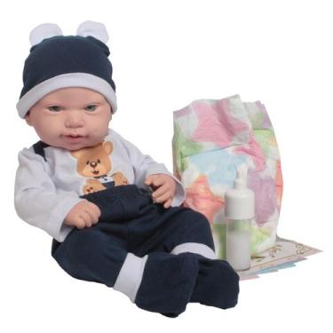 Imagem de Boneco Careca Ursinho Azul com Roupinha Fofa e Fraldas - Cegonha Rebor