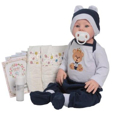 Imagem de Boneco Bebê Reborn Menino Realista Carequinha Com Itens - Cegonha Rebo