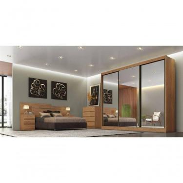 Imagem de Guarda Roupa Casal Com Espelho 3 Portas De Correr 8 Gavetas - Diamond-cumaru - Móveis Horizonte