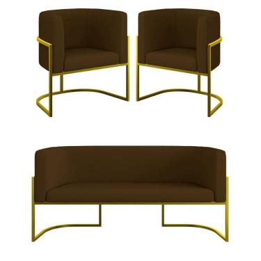 Imagem de Kit Sofá 2 Lugares + 2 Poltronas Corino Gold Marrom