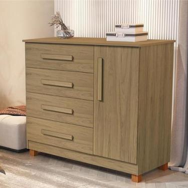 Imagem de Comoda Grecia Quarto 4 Gavetas 1 Porta e Pés Madeira Maciça - BASOTO B