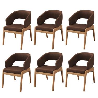 Imagem de Kit 06 Cadeiras De Jantar E Estar Living Estofada Lince L02 Couríssimo Marrom - Lyam Decor