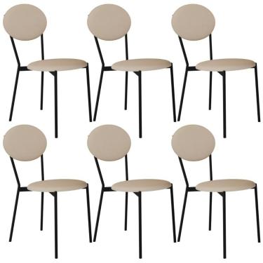 Imagem de Kit 06 Cadeiras Estofada Para Sala De Jantar Azuri Preto C01 Linho Areia - Lyam Decor