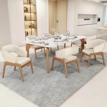 Imagem de Kit 03 Cadeiras De Jantar E Estar Living Estofada Lince L02 Linho Palha - Lyam Decor