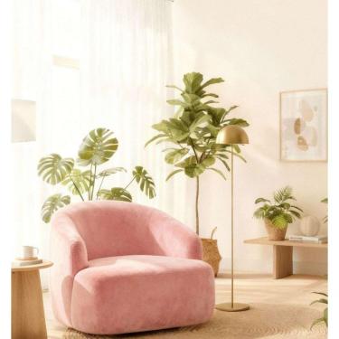 Imagem de Poltrona Orgânica Luxo Recepção Lótus Suede Cor Rosa Bebê