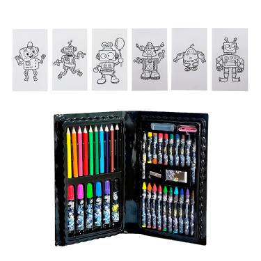 Imagem de Maleta Estojo Pintura Robô Kit Infantil Escolar 48 Peças