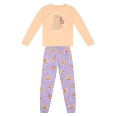 Imagem de Pijama infantil menina de capivara brilho Brandili Laranja-Feminino