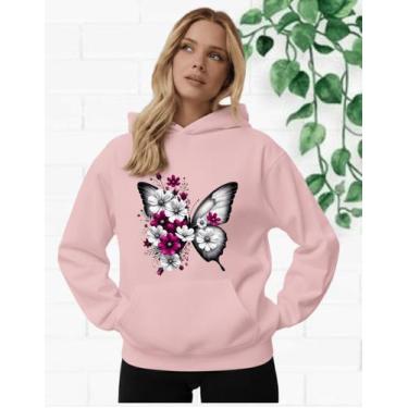 Imagem de Moletom Feminino Blusa De Frio Canguru Borboleta E Flores - MB Sport, 