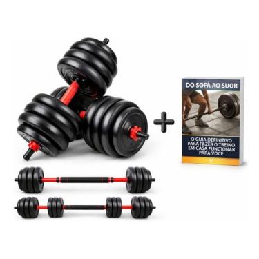 Imagem de Kit Halteres 6 em 1 Musculação Peso Ajustável Até 40kg + E-book Treino