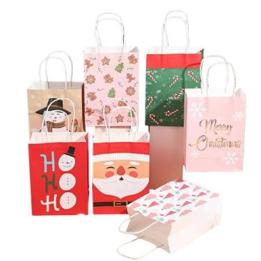 Imagem de Conjunto de sacolas de presente Kraft de Natal, 12 peças, estampas nat