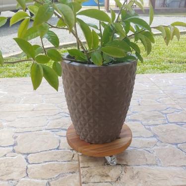 Imagem de Suporte Para Vaso De Planta De Madeira Redondo Com Rodinhas De Silicone 30cm