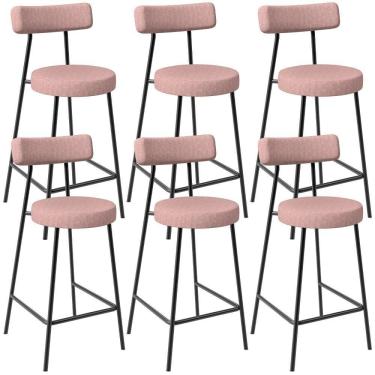 Imagem de Kit 06 Banquetas Baixa Bar Cozinha Sala De Jantar Aço Milão L02 Linho Rosa - Lyam Decor