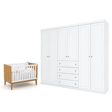 Imagem de Berço Americano Unique Freijó Branco Soft Eco Wood - Matic E Guarda Roupa Casal Americano 6 Portas Branco - Henn