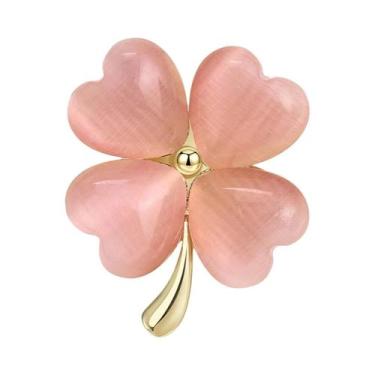 Imagem de Broche Unissex Feminino De Trevo De Quatro Folhas Com Strass E Cristai