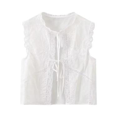 Imagem de Blusa Feminina Sem Mangas Com Bordado Em Renda E Decote Redondo, Top E