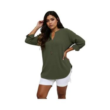 Imagem de Camisetas Casuais De Manga Longa Com Decote Em V Para Mulheres plus Si