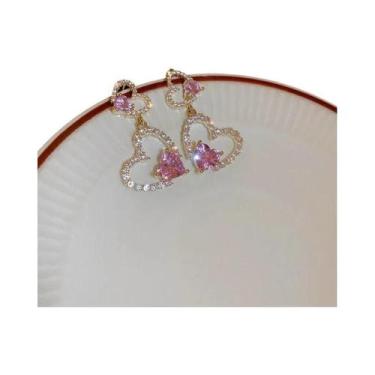 Imagem de Brincos Pendentes De Coração Com Strass Preto Para Mulheres, Moda Vint