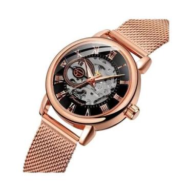 Imagem de Relógio Mecânico Feminino Com Cinto De Malha De Aço Inoxidável, Mostra