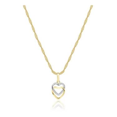 Imagem de Cordão Feminino Ouro 18k 45cm + 1 Pingente Corações - S.Demór Jóias