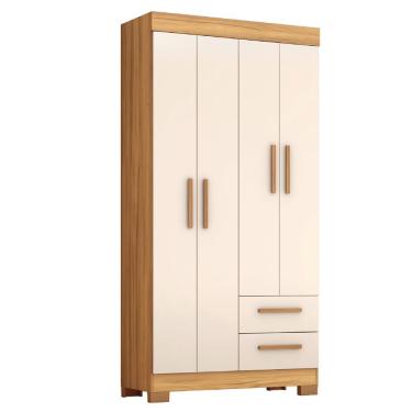 Imagem de Guarda Roupa Solteiro Malta 4 Portas de Bater 2 Gavetas Madeirado - Off White Notável M...