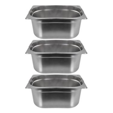 Imagem de Kit Três Cubas Gastronomica Padrão Gn 1/2 150mm Inox com Alça Com tamp