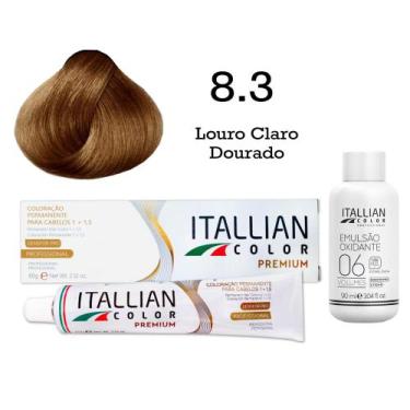 Imagem de Coloração 8.3 Louro Claro Dourado + Oxi 06 Volumes 90ml  Itallian Colo